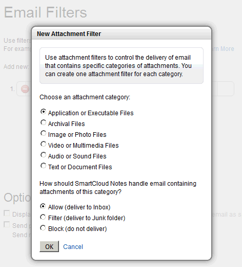 Image:Email Attachment Filters - What are the file types in each Category?