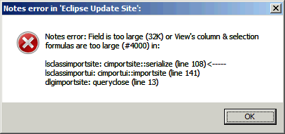 Image:Error "Field is too large (32k)" importing local Update site