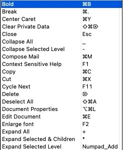 Image:Keyboard Shortcuts for HCL Notes Client on MacOSX 