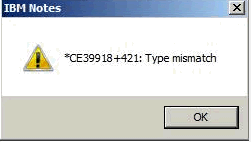 Image:Opening another mail file is causing Type mismatch in method CoerStrToNum: STRING found, DOUBLE expected