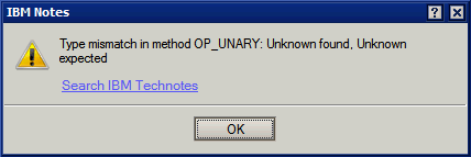 Image:Root Cause for ’Type mismatch in method OP_UNARY’