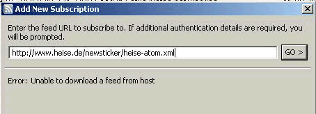 Image:RSS Feed Reader - Error: Unable to download a feed from host